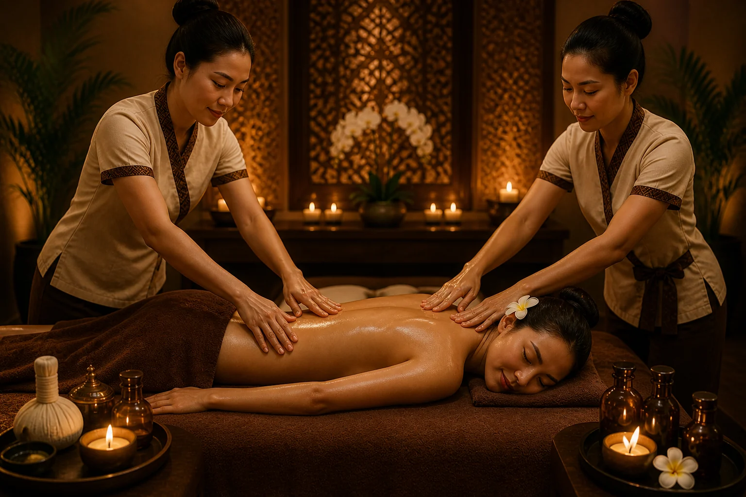 Four hand massage treatment in Dubai wellness setting